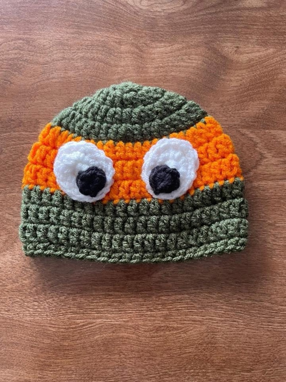 Ninja Turtles inspired. Handmade Crochet Beanie child size- Green & Orange